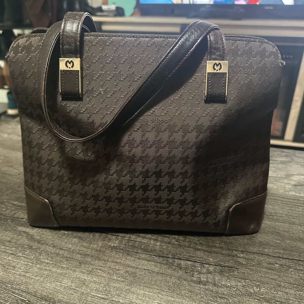 Mila Schon Brown Houndstooth Handbag